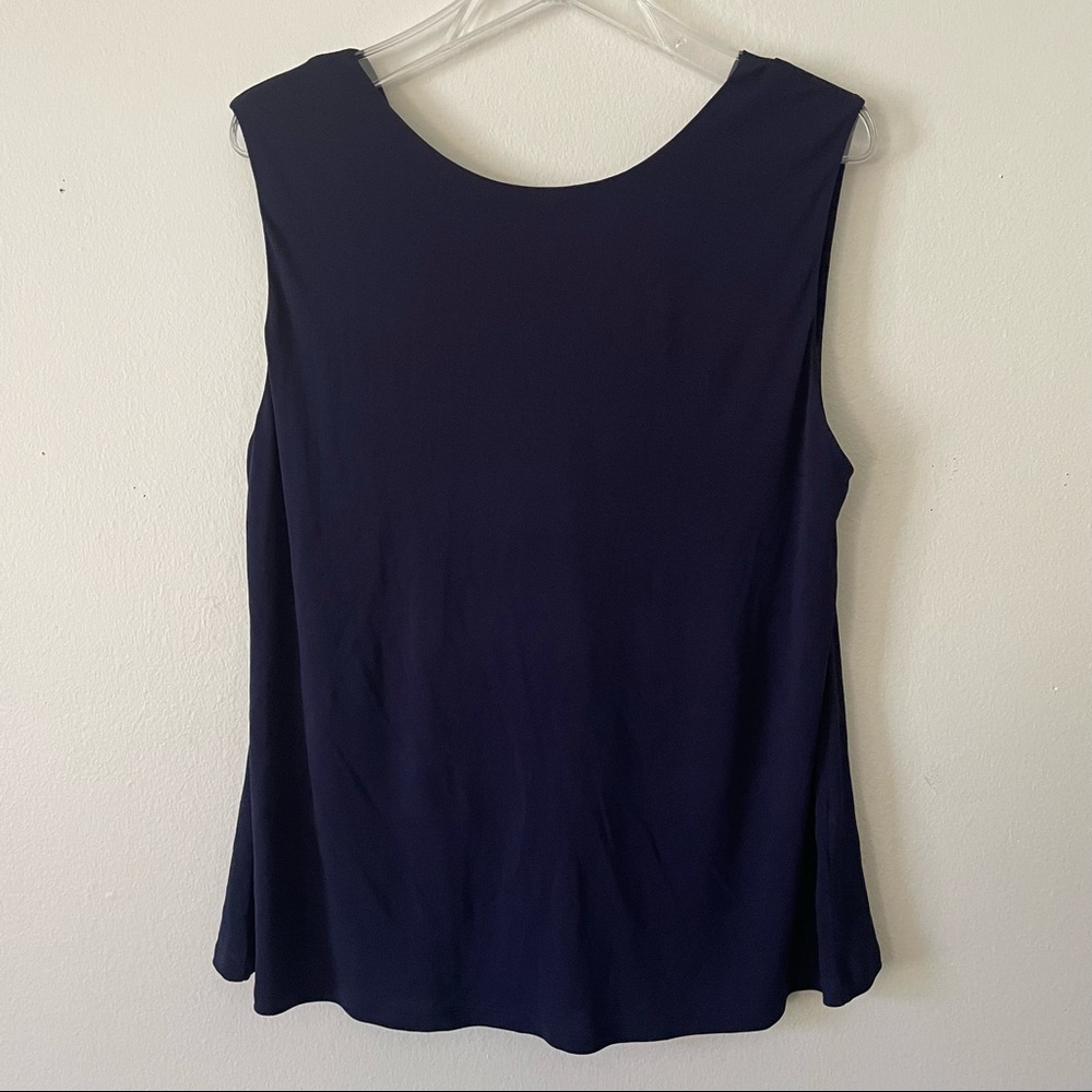 Eileen Fisher midnight back drape silk neck shell sz L $178